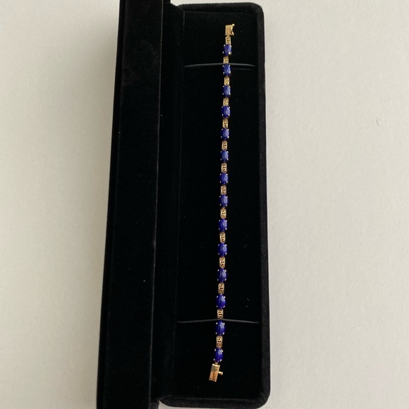 14K Lapis Lazuli Greek Tennis Bracelet - Picture 3 of 16